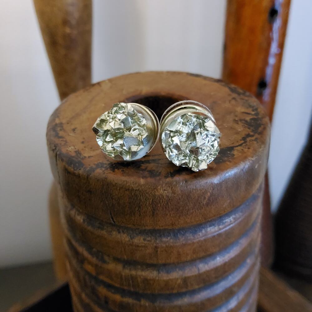 Women's Fashion Faux Druzy Stud Earrings Gold Tone Green